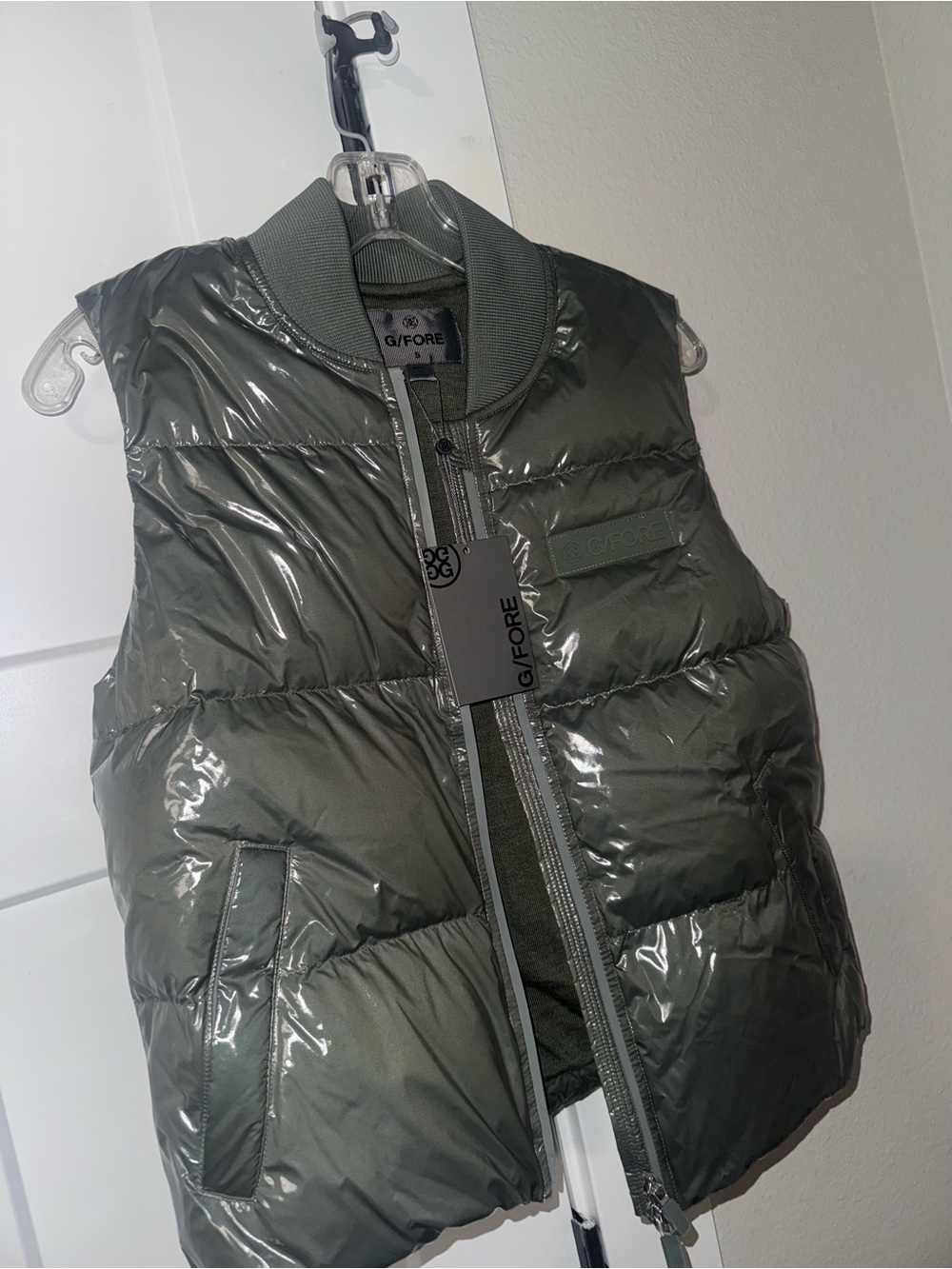G/FORE Olive Green Gloss Quilted Puffer Vest